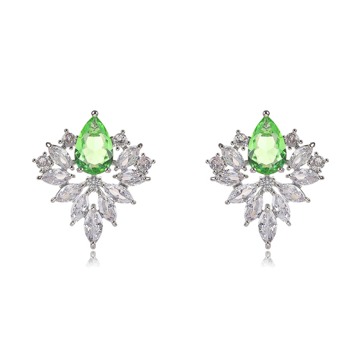 Green Flowered Cubic Zirconia Earrings - Image 2