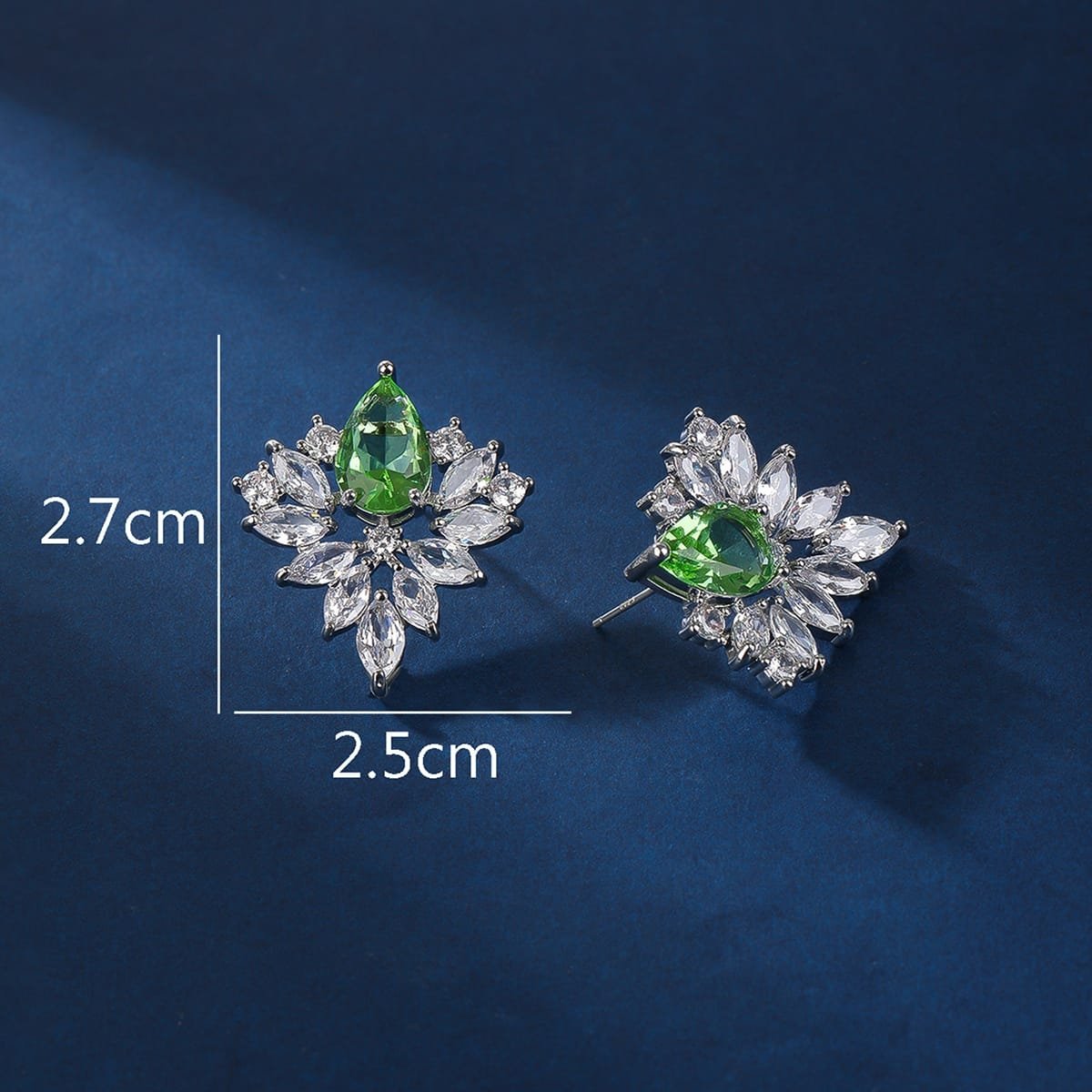 Green Flowered Cubic Zirconia Earrings - Image 3