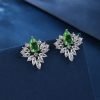Green Flowered Cubic Zirconia Earrings