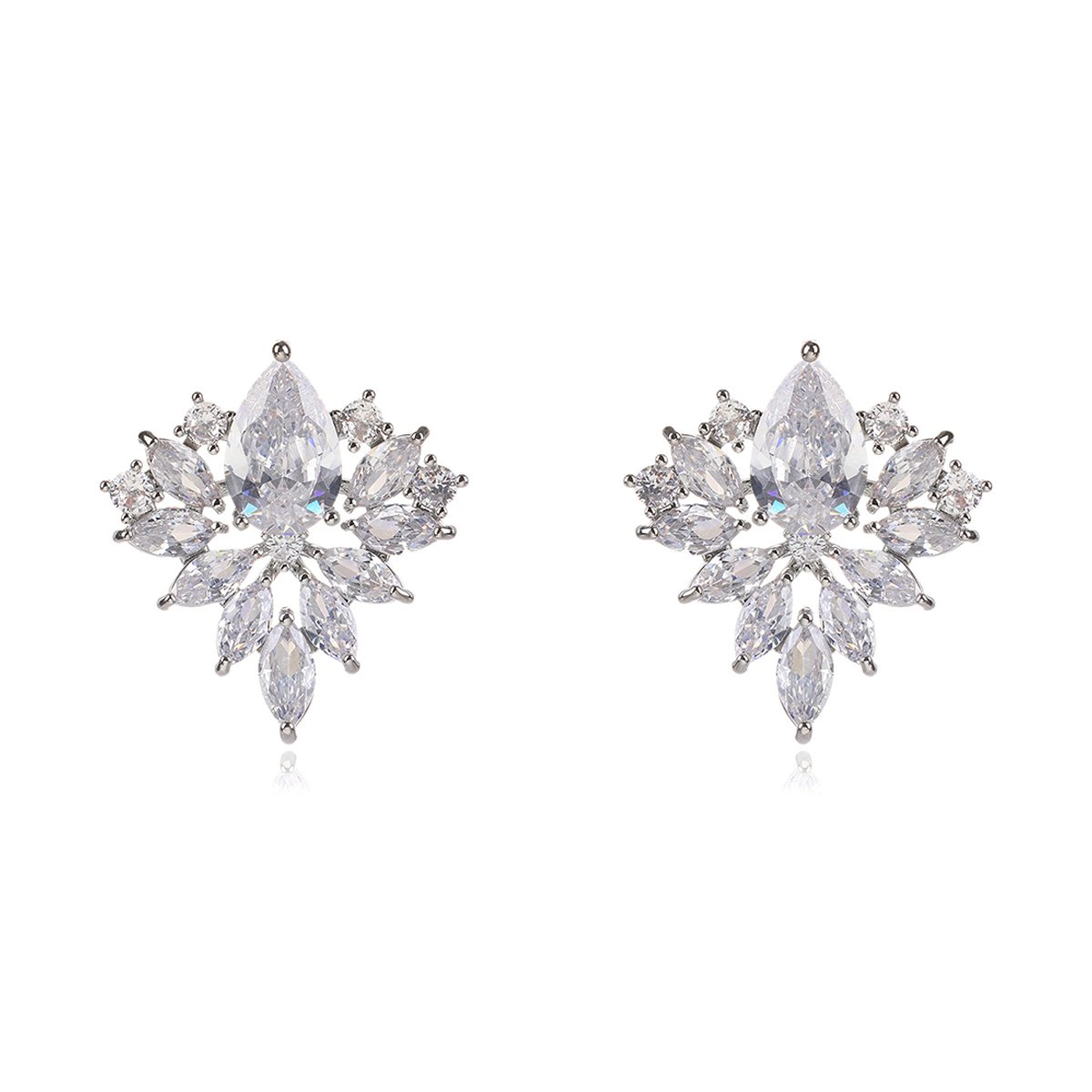 Silver Flowered Cubic Zirconia Earrings - Image 2