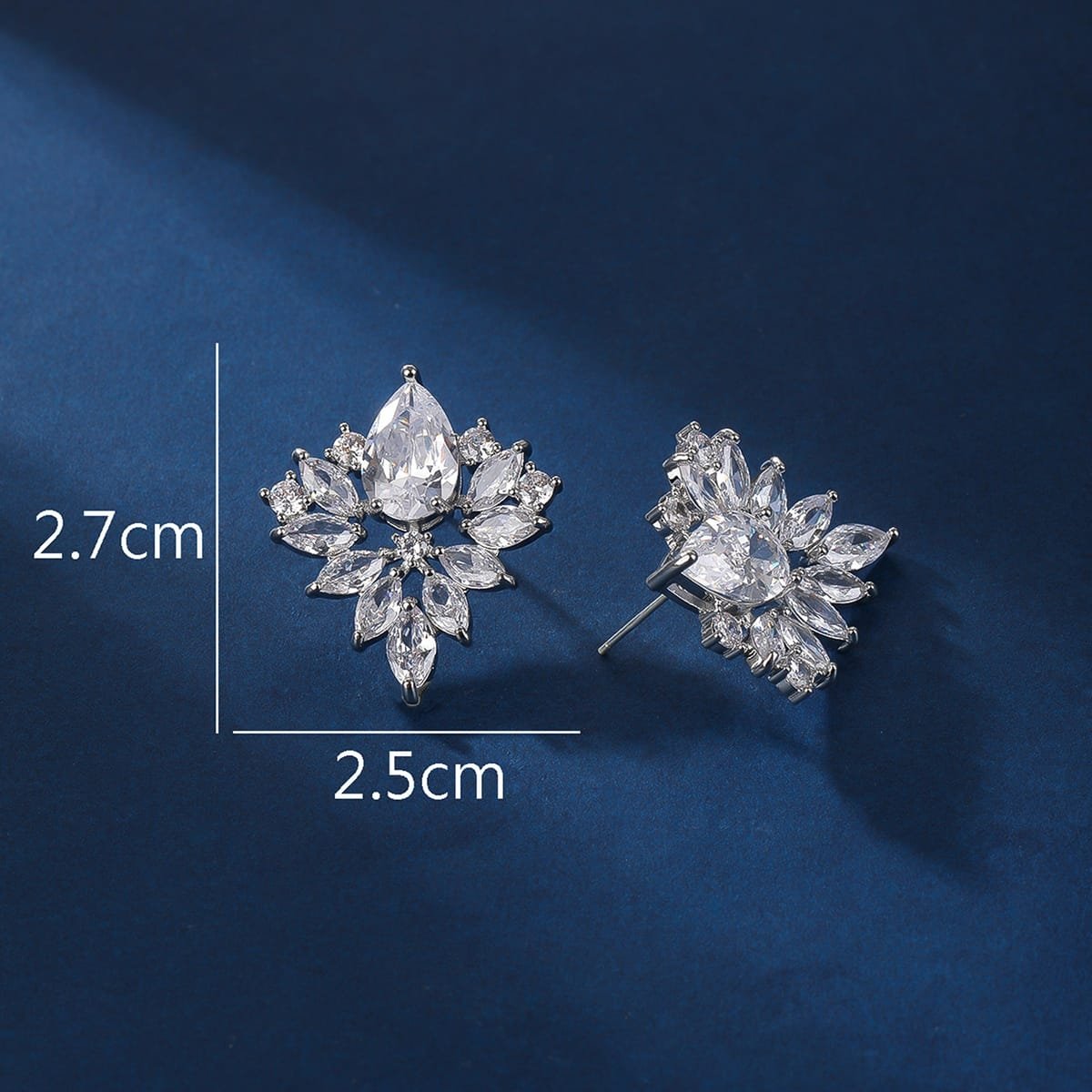 Silver Flowered Cubic Zirconia Earrings - Image 4