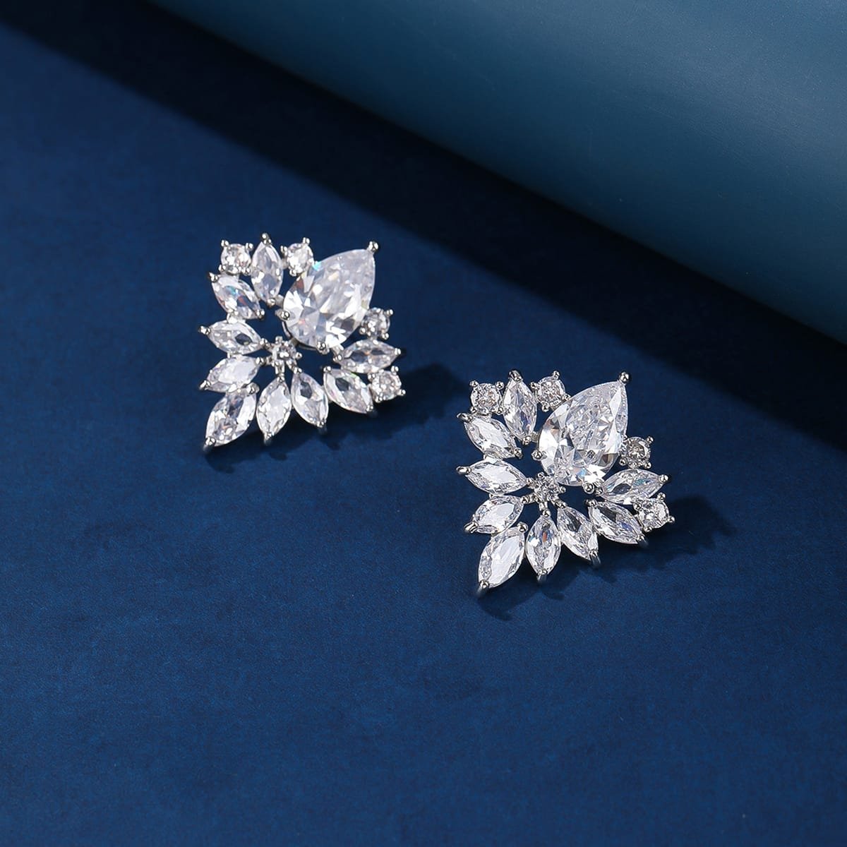 Silver Flowered Cubic Zirconia Earrings - Image 3