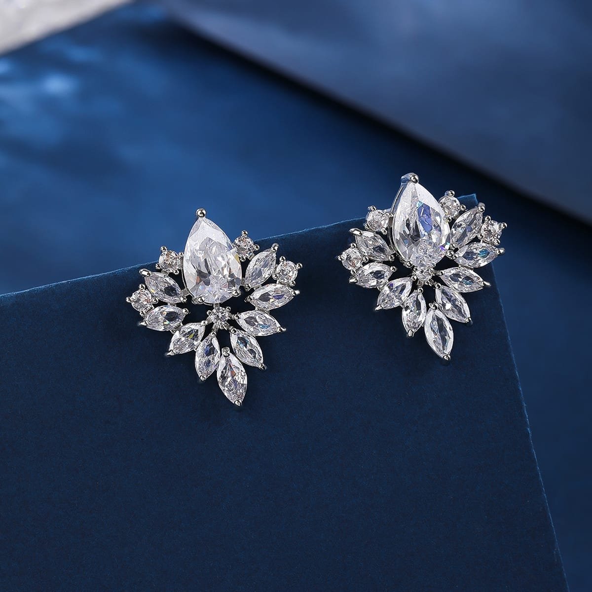 Silver Flowered Cubic Zirconia Earrings