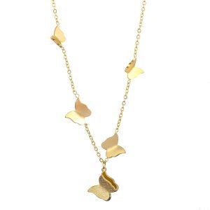 Butterflies Necklace -18K Gold Plated Steel