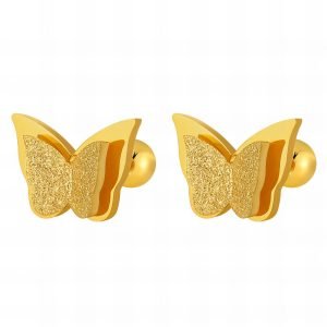 Butterflies Stud Earrings -18K Gold Plated Steel
