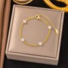 White Stud Bracelet -18K Gold Plated Steel