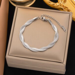 Silver Twist Bracelet-18K Gold Plated Steel